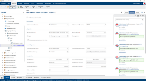 Screenshot aus dem DMS ELO Invoice
